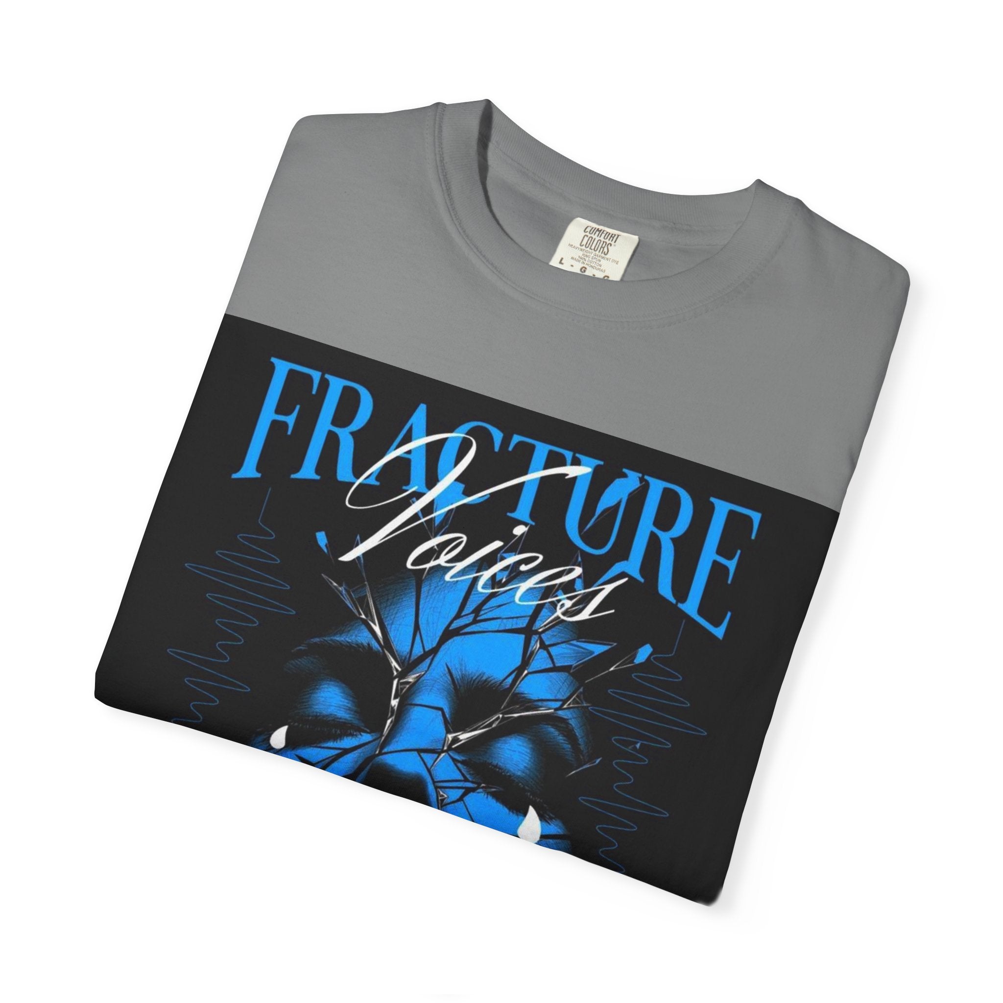 Graphic T-Shirt — "Fracture Voices" Blue Face Design (Back "Legaciess" Logo)