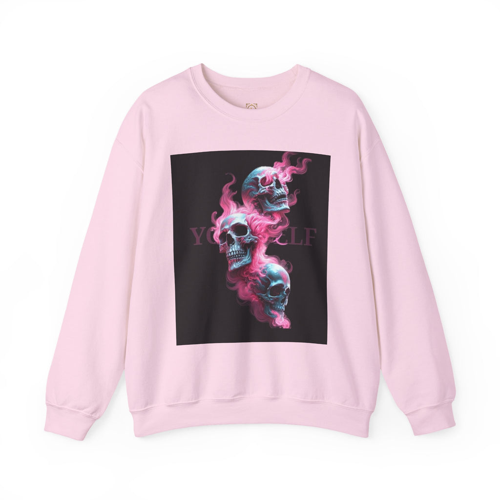 Skull Smoke Crewneck Sweatshirt — Neon Pink & Blue Gothic Graphic