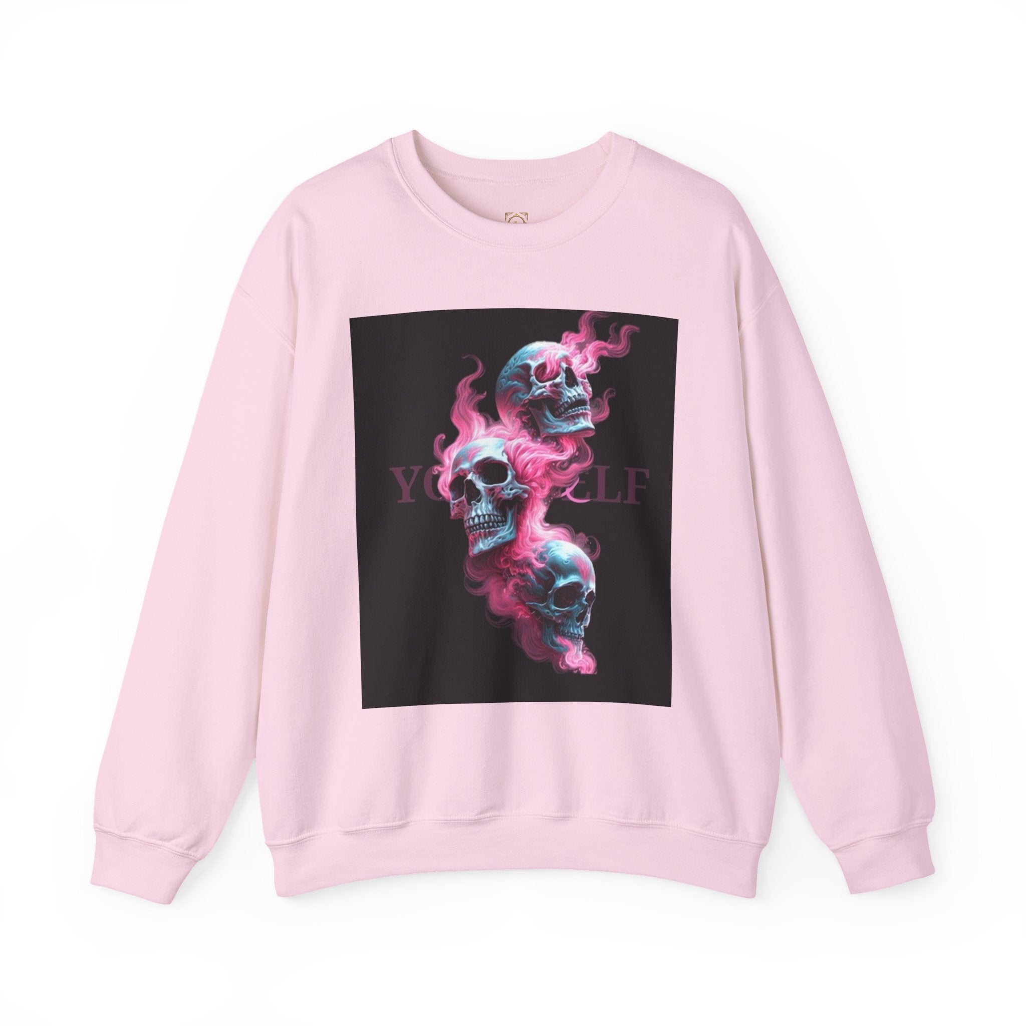 Skull Smoke Crewneck Sweatshirt — Neon Pink & Blue Gothic Graphic
