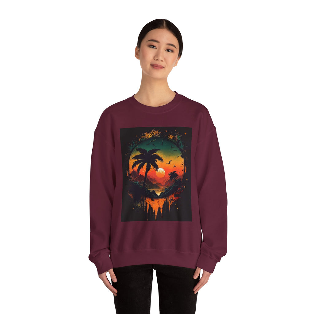Sunset Island Sweatshirt — Tropical Palm Sunset Crewneck