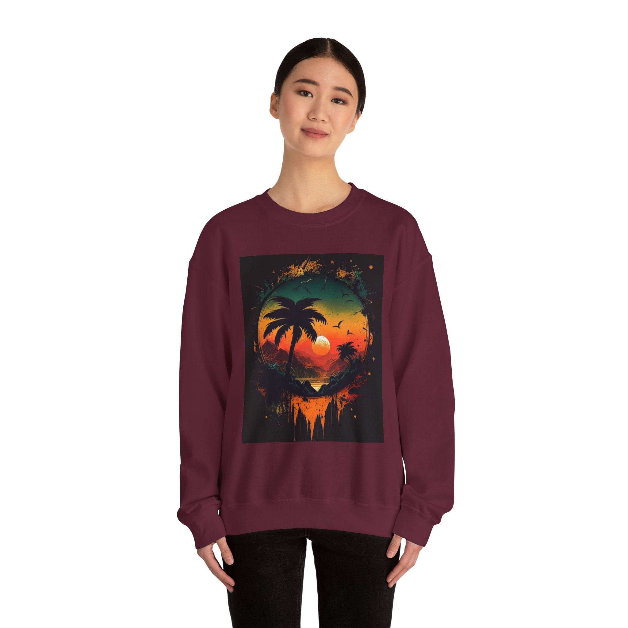 Sunset Island Sweatshirt — Tropical Palm Sunset Crewneck