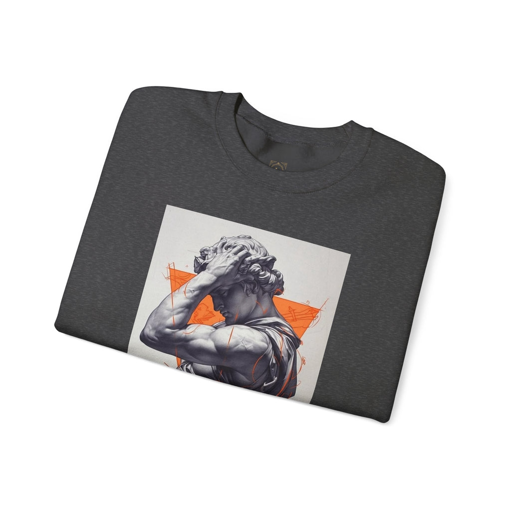 Statue Graphic Sweatshirt — Vintage Sculpture with Orange Triangle