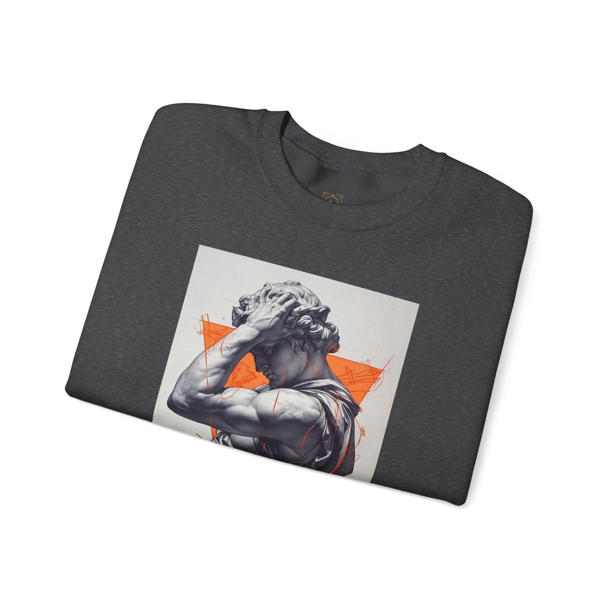 Statue Graphic Sweatshirt — Vintage Sculpture with Orange Triangle