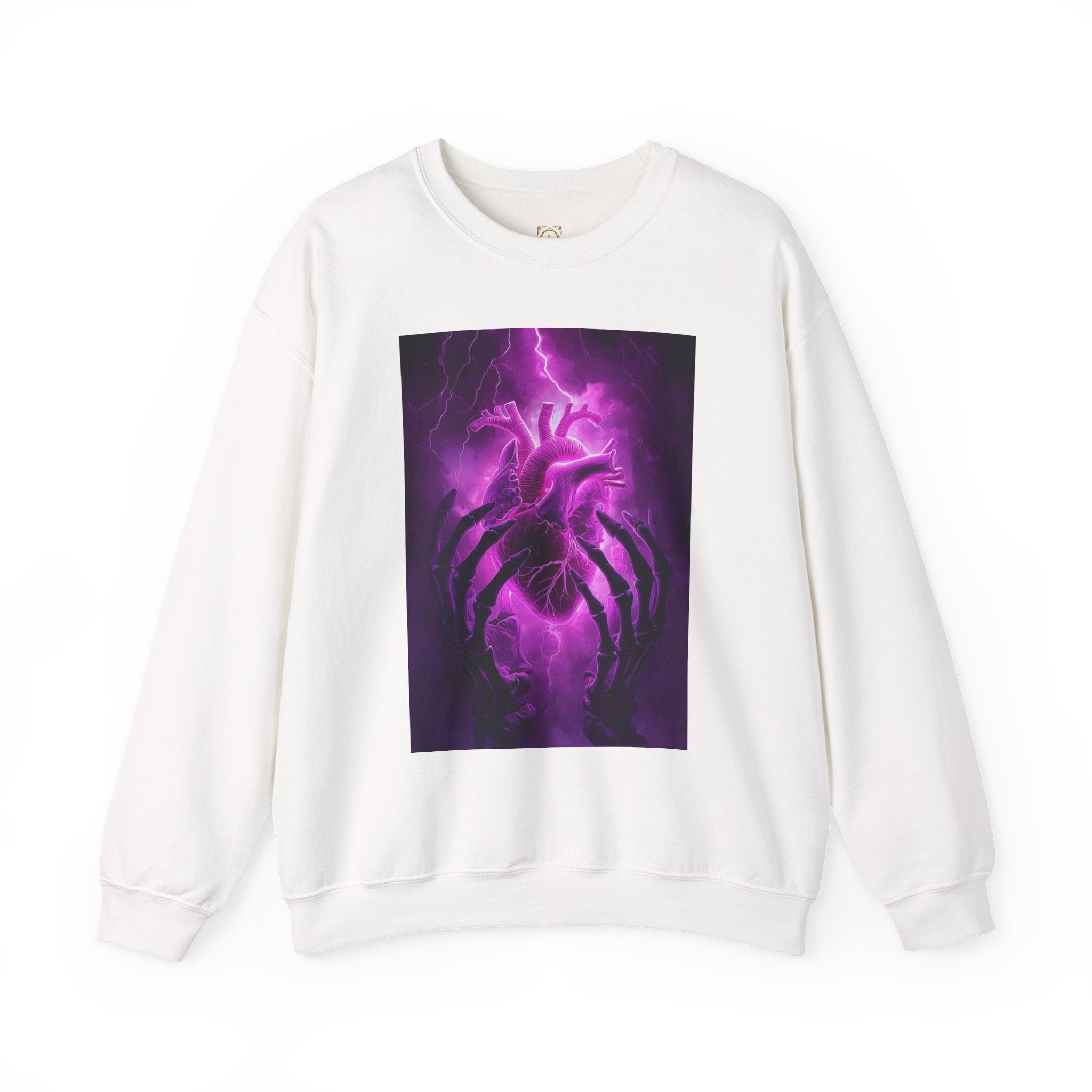 Crewneck Sweatshirt — Purple Lightning Anatomical Heart Graphic