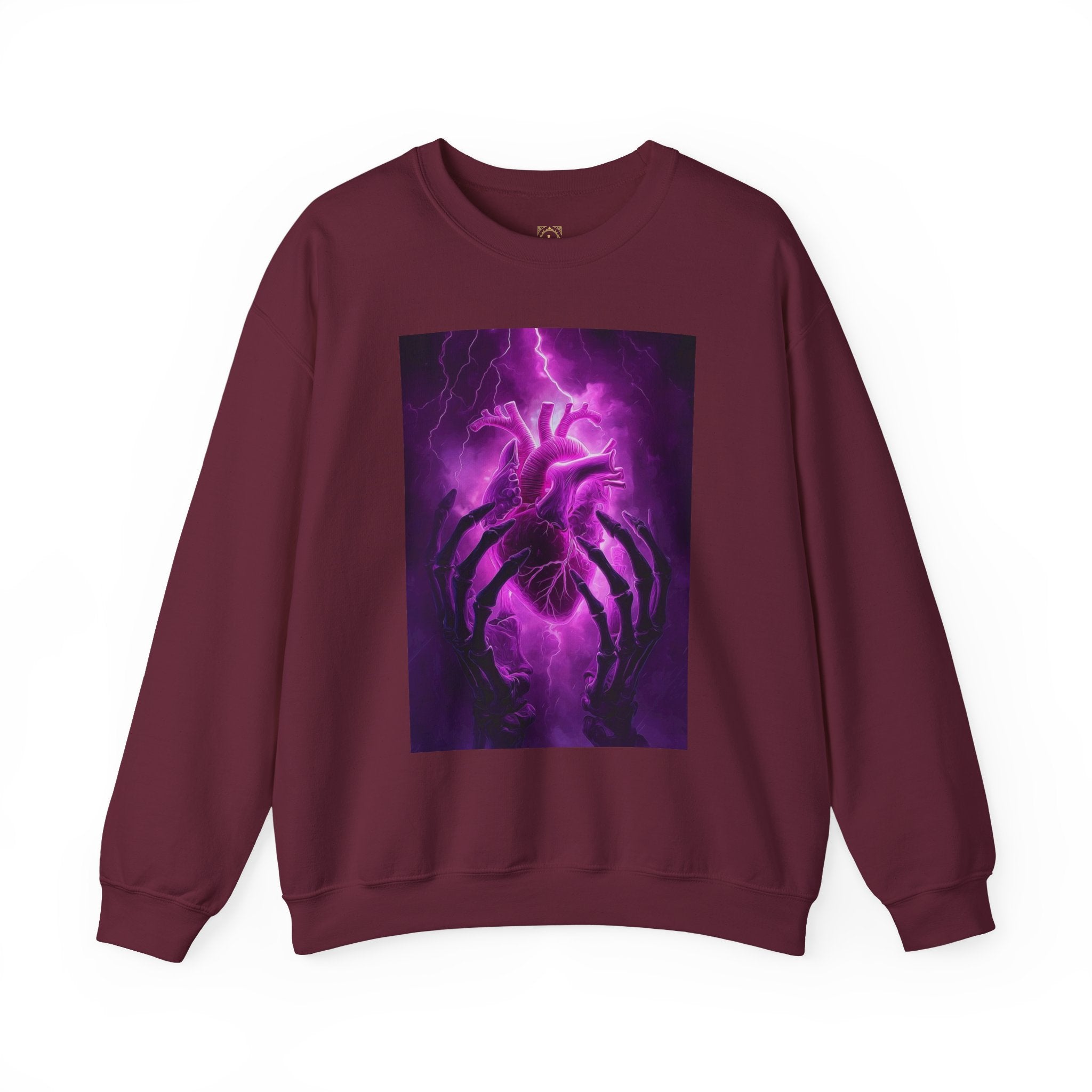 Crewneck Sweatshirt — Purple Lightning Anatomical Heart Graphic