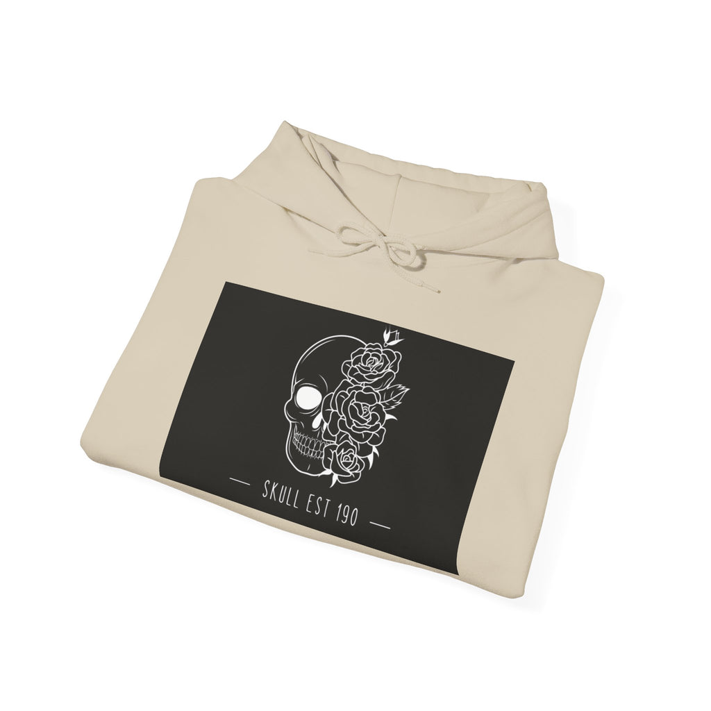 Skull & Roses Hoodie — 'Skull Est 199' Gothic Graphic Pullover