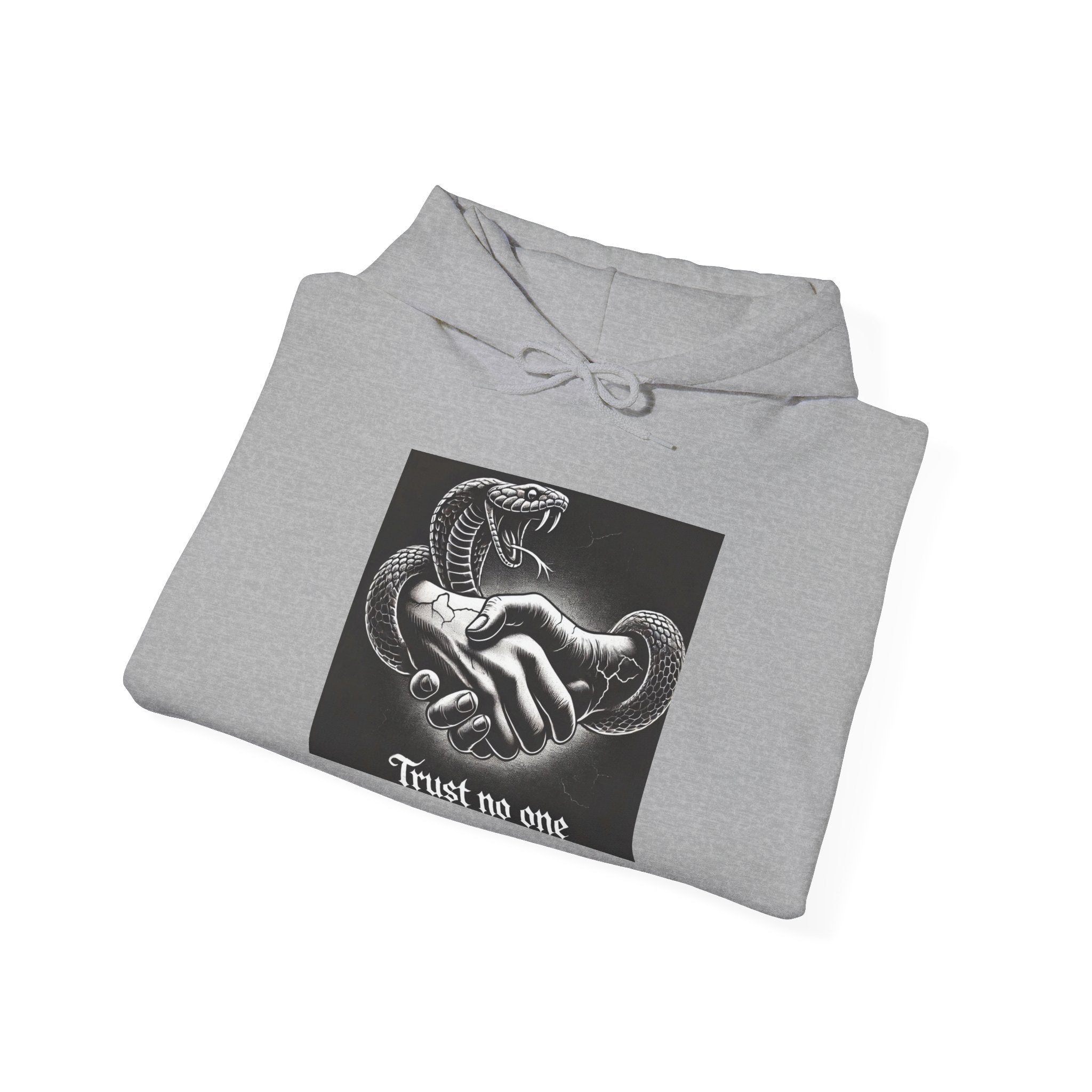 Trust No One Hoodie — Snake Handshake Graphic Hoodie