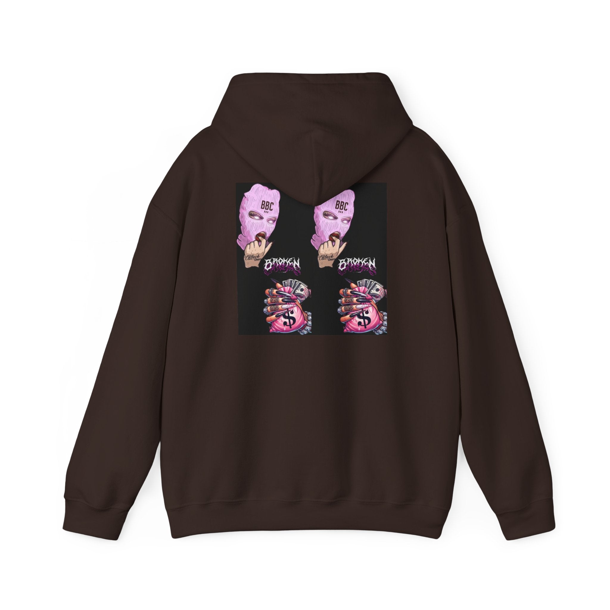 Horror Collage Hoodie — Spooky Pink Skull & Claw Graphic Sweatshirt