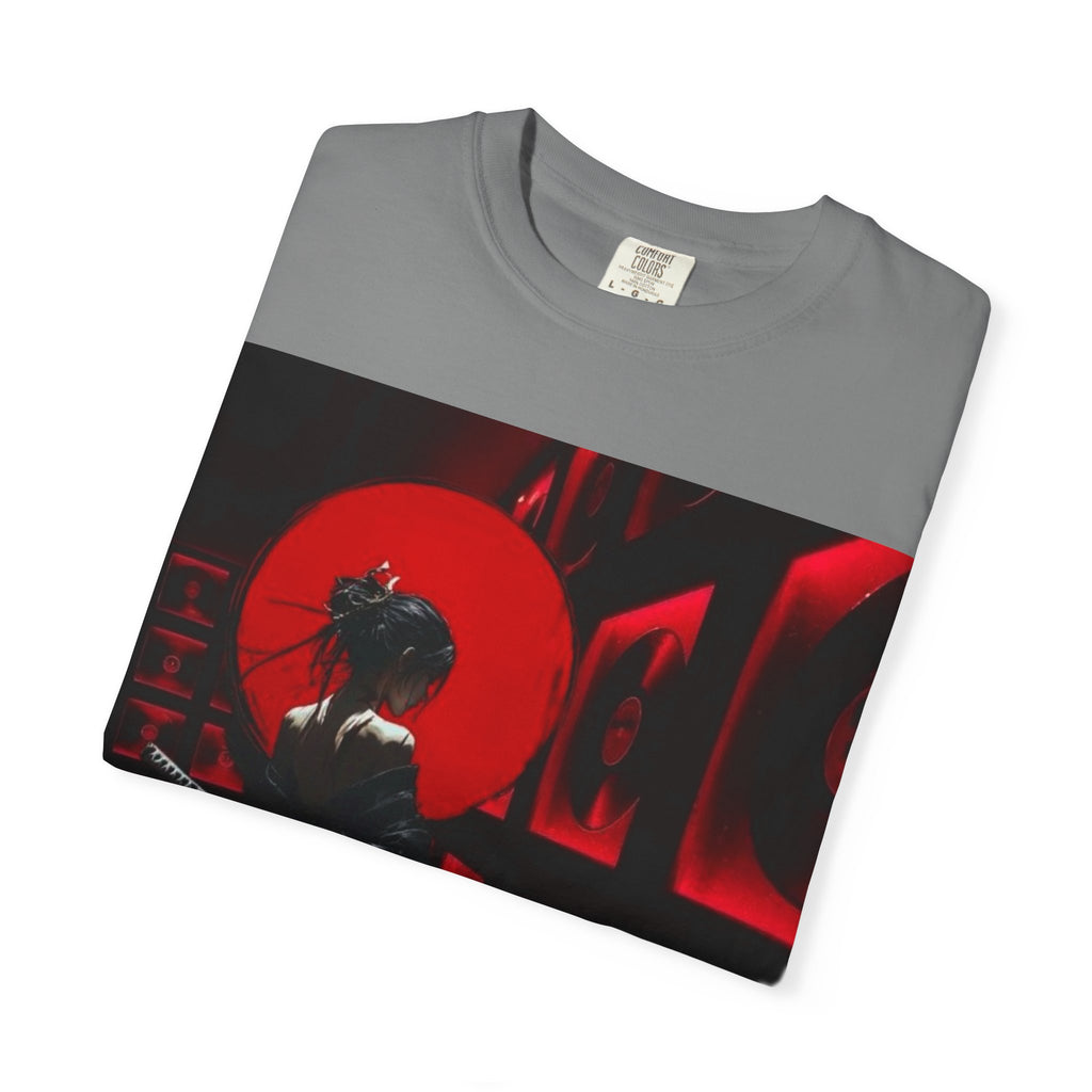 Red Moon Samurai T-Shirt — Dramatic Anime Art Tee with 'LEGACIESS' Back Logo