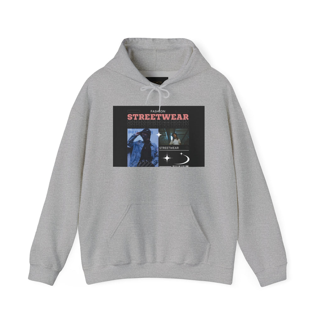Streetwear Graphic Hoodie — Vintage Noir Collage "STREETWEAR" Design
