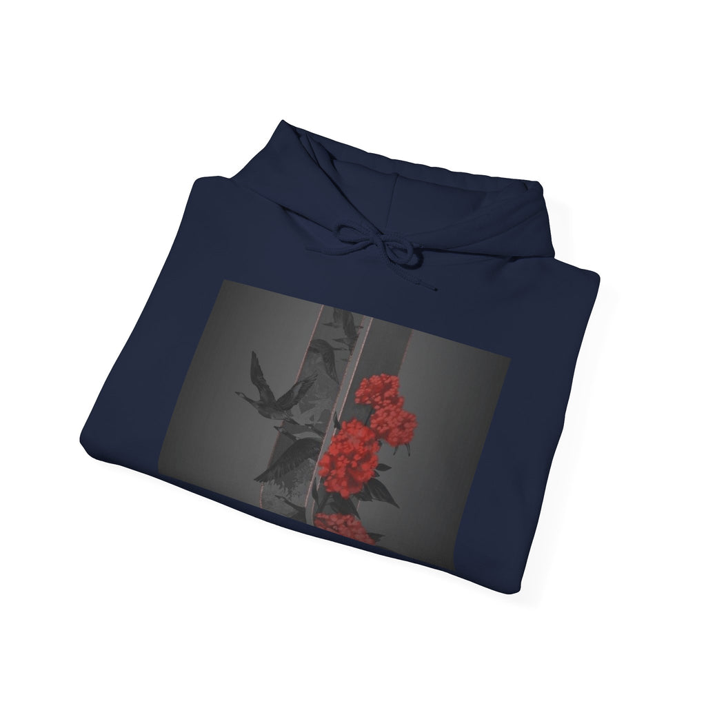 Floral Noir Hoodie — Red Roses on Dark Background