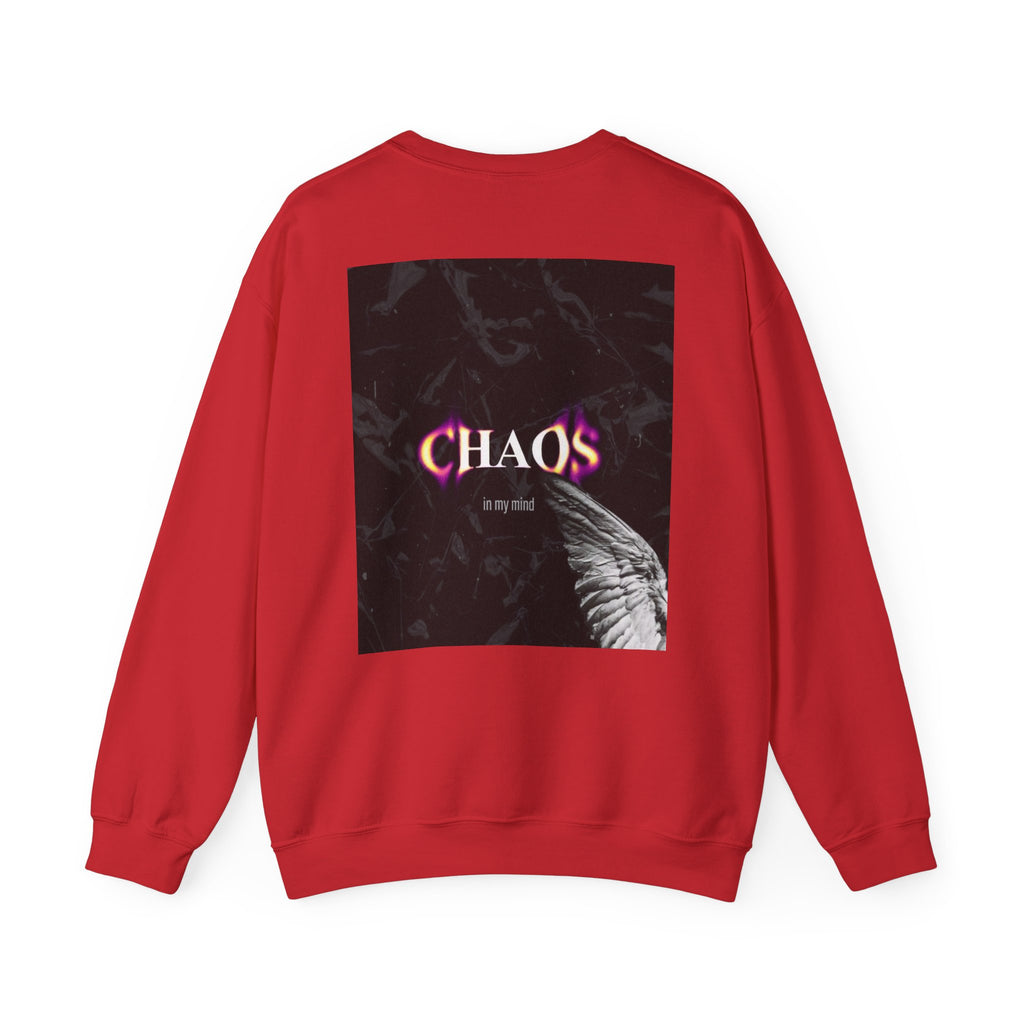 Chaos Graphic Crewneck Sweatshirt — "CHAOS in my mind" Gothic Wing Design
