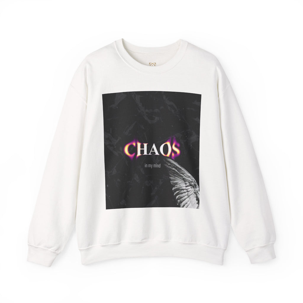Chaos Graphic Crewneck Sweatshirt — "CHAOS in my mind" Gothic Wing Design
