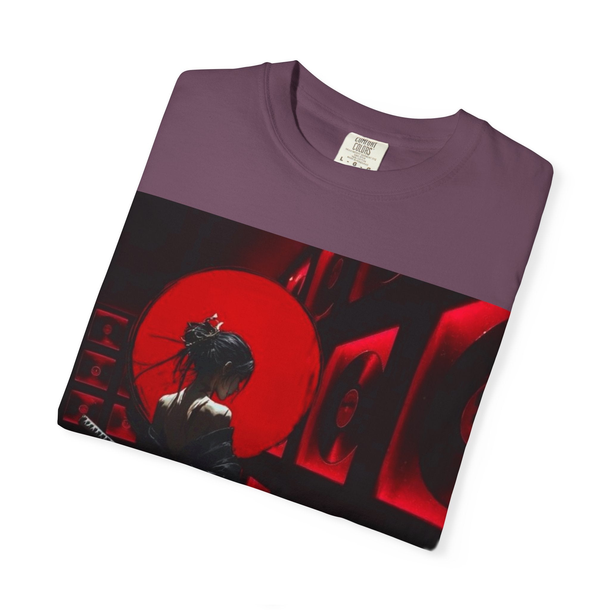 Red Moon Samurai T-Shirt — Dramatic Anime Art Tee with 'LEGACIESS' Back Logo
