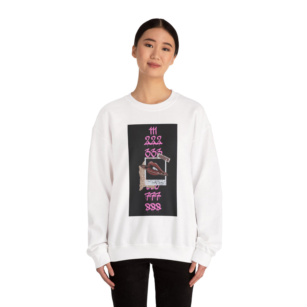 Crewneck Sweatshirt — Vintage Phone Collage with Pink Numbers & 'LEGACIESS' Back Logo
