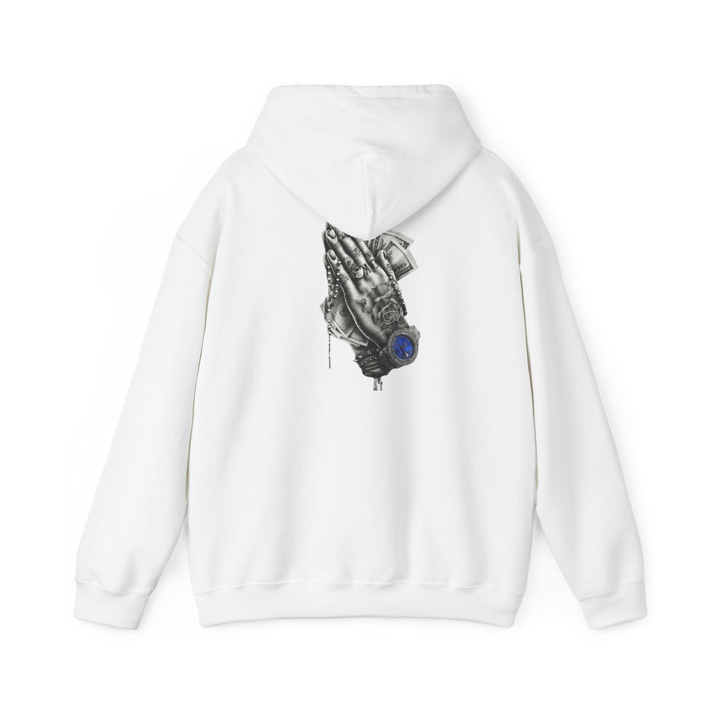 Hoodie — Praying Hands Graphic Hoodie with Blue Rose Accent