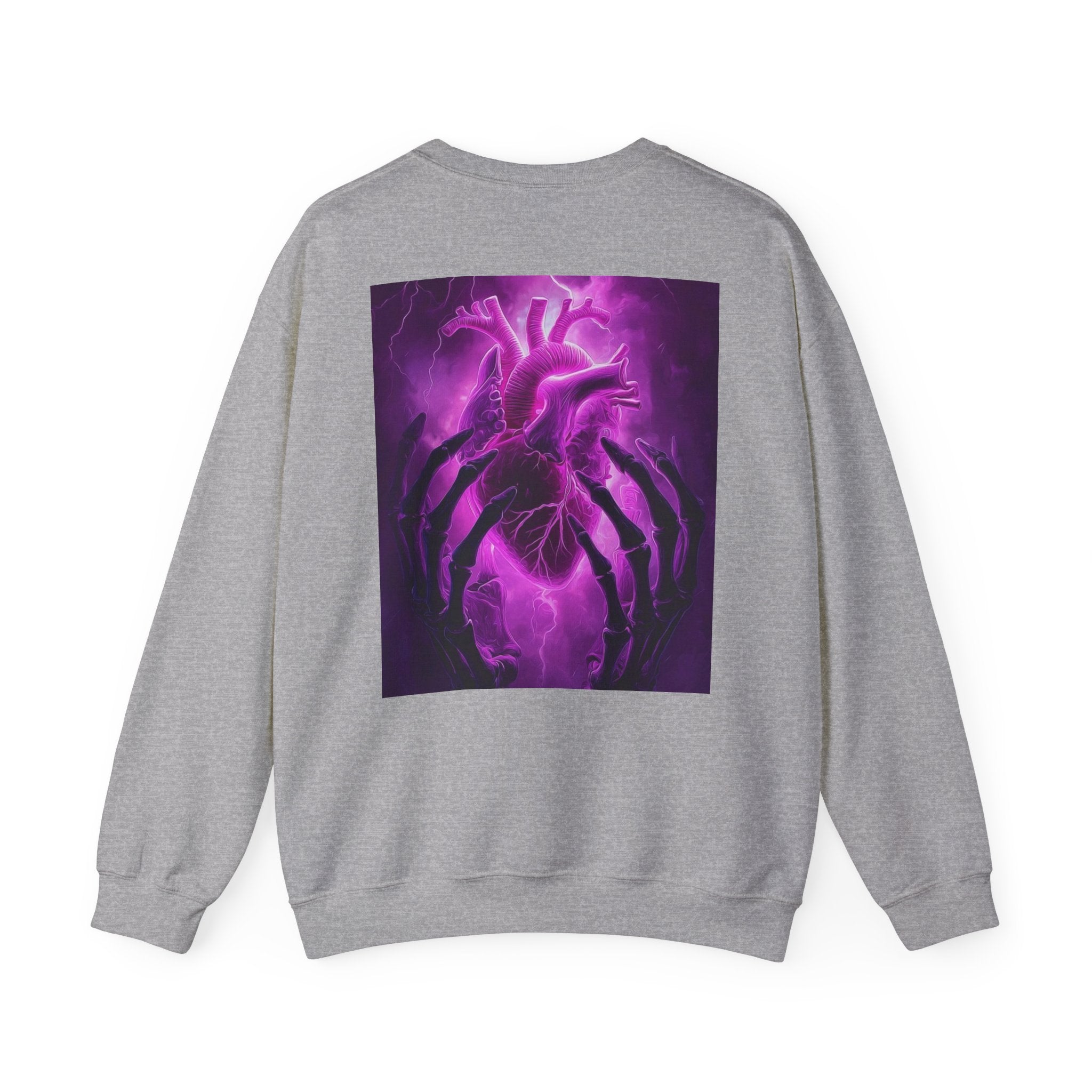 Crewneck Sweatshirt — Purple Lightning Anatomical Heart Graphic