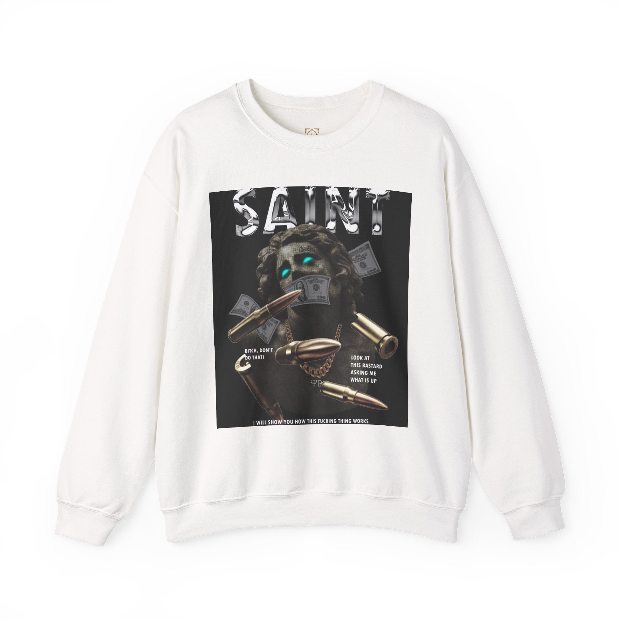 Saint Graphic Crewneck Sweatshirt — Dark Art Money Montage