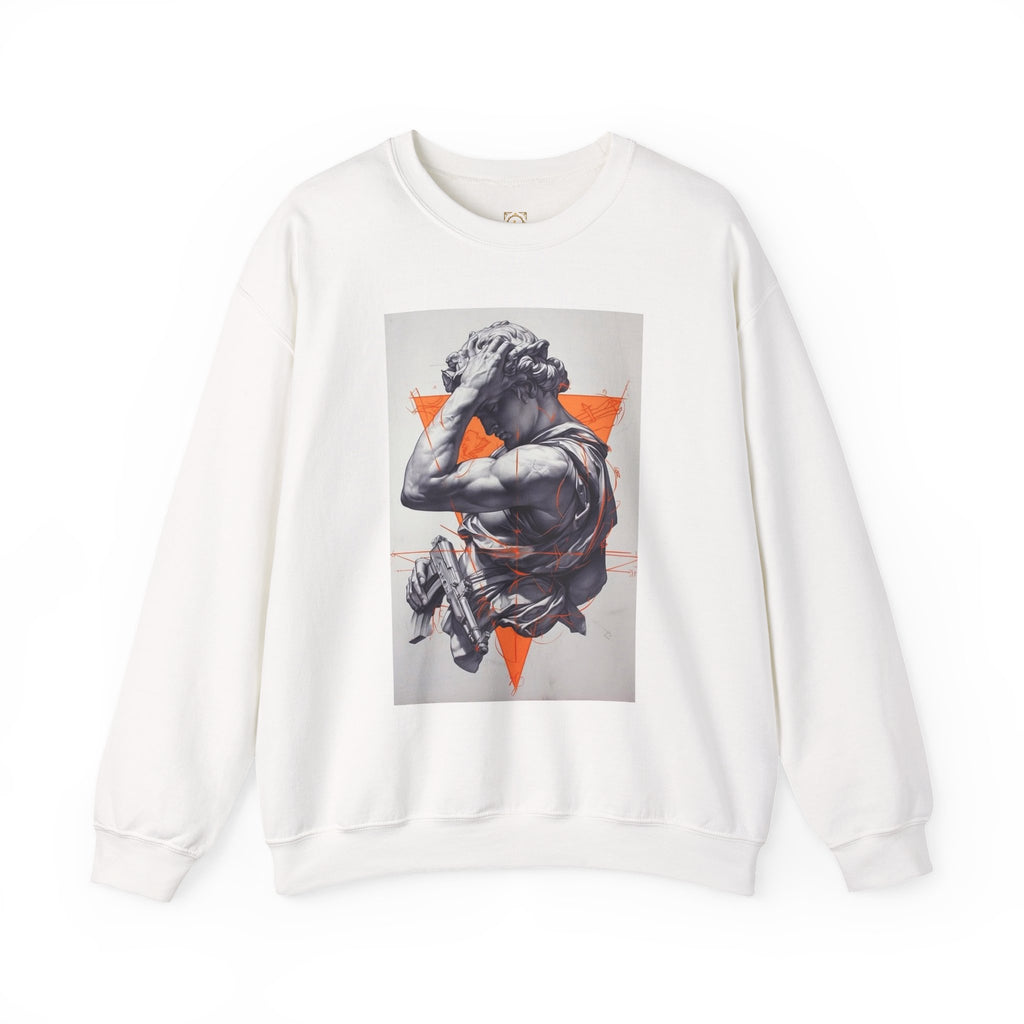 Statue Graphic Sweatshirt — Vintage Sculpture with Orange Triangle