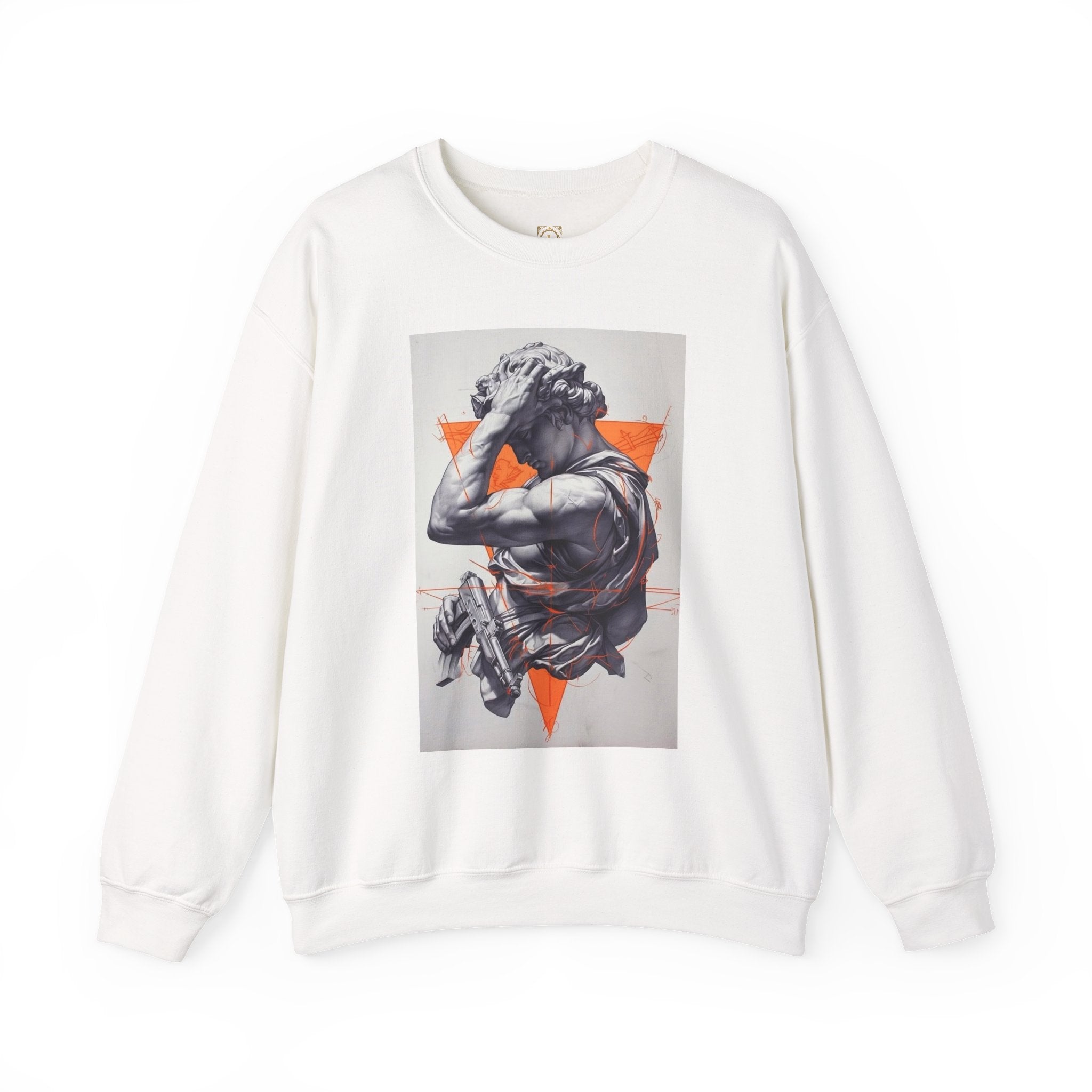 Statue Graphic Sweatshirt — Vintage Sculpture with Orange Triangle
