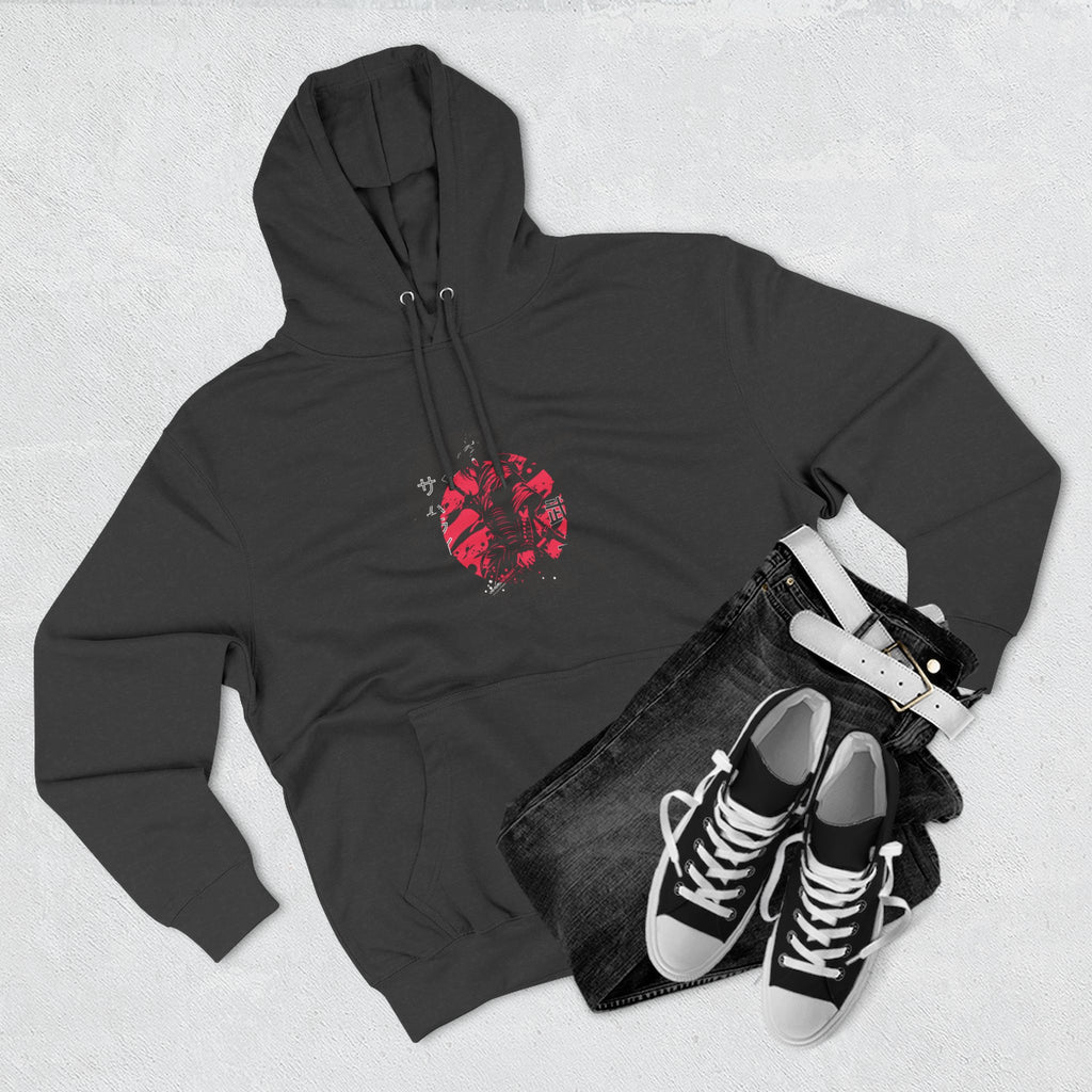 Grunge Rising Hoodie — Red Sun Graphic Fleece Hoodie