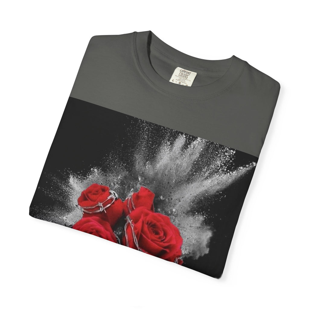 Rose Burst T-Shirt — Red Roses Graphic Tee with 'LEGACIESS' Back Logo