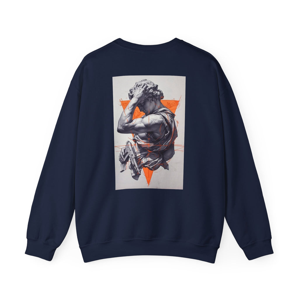Statue Graphic Sweatshirt — Vintage Sculpture with Orange Triangle