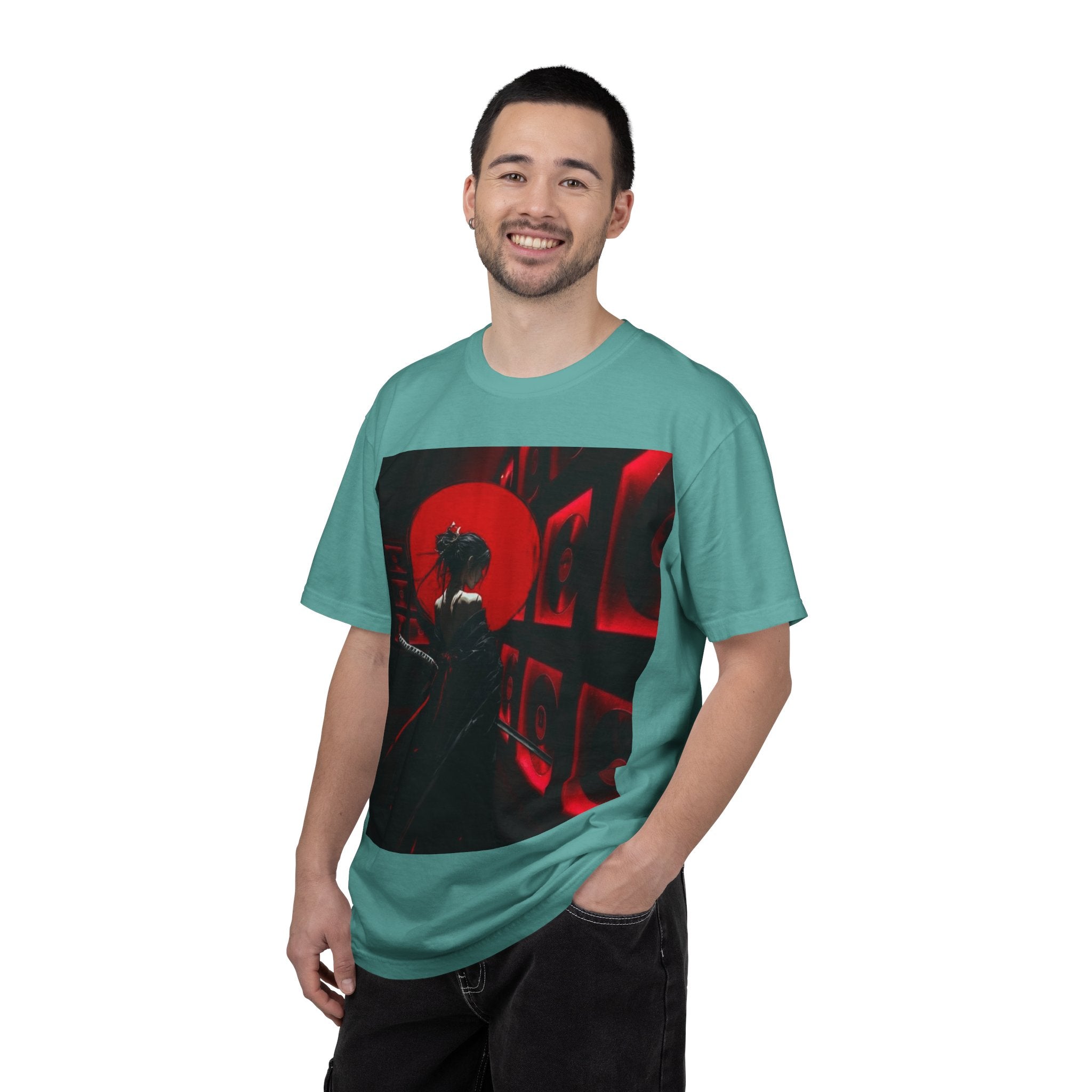 Red Moon Samurai T-Shirt — Dramatic Anime Art Tee with 'LEGACIESS' Back Logo