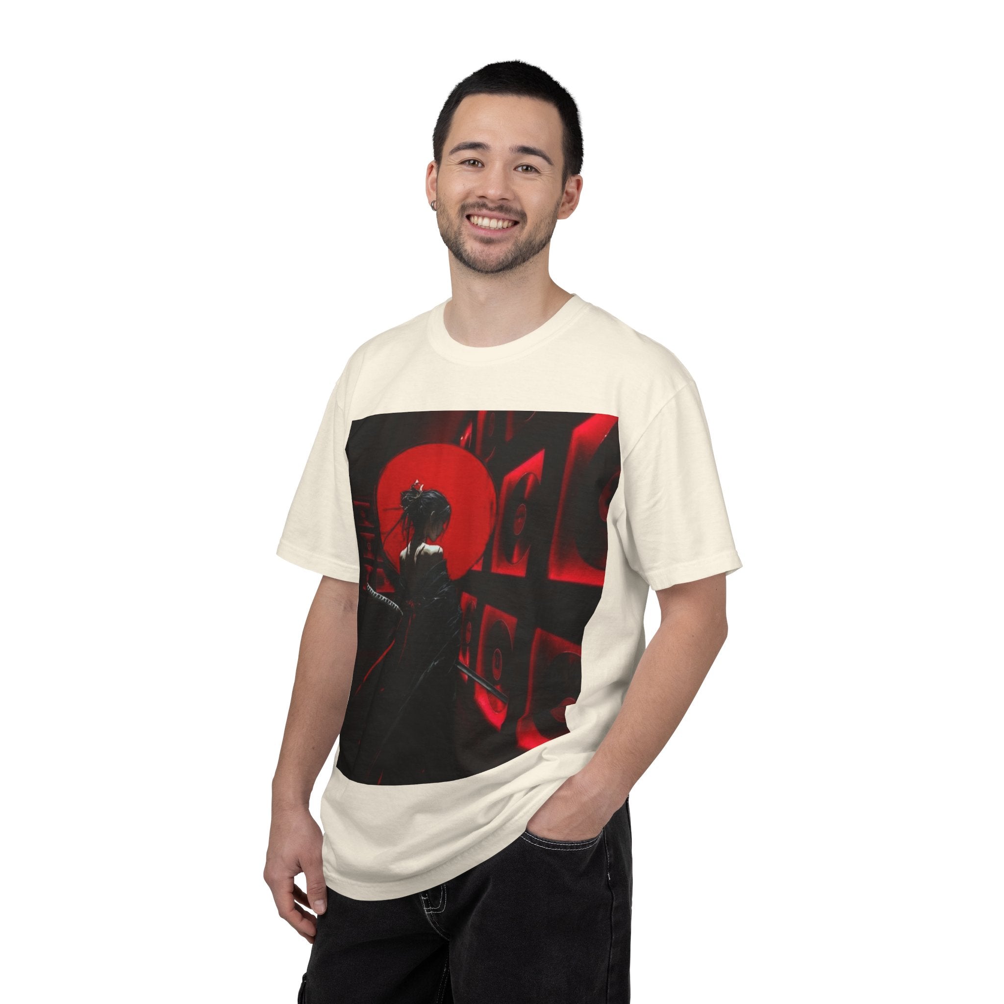 Red Moon Samurai T-Shirt — Dramatic Anime Art Tee with 'LEGACIESS' Back Logo