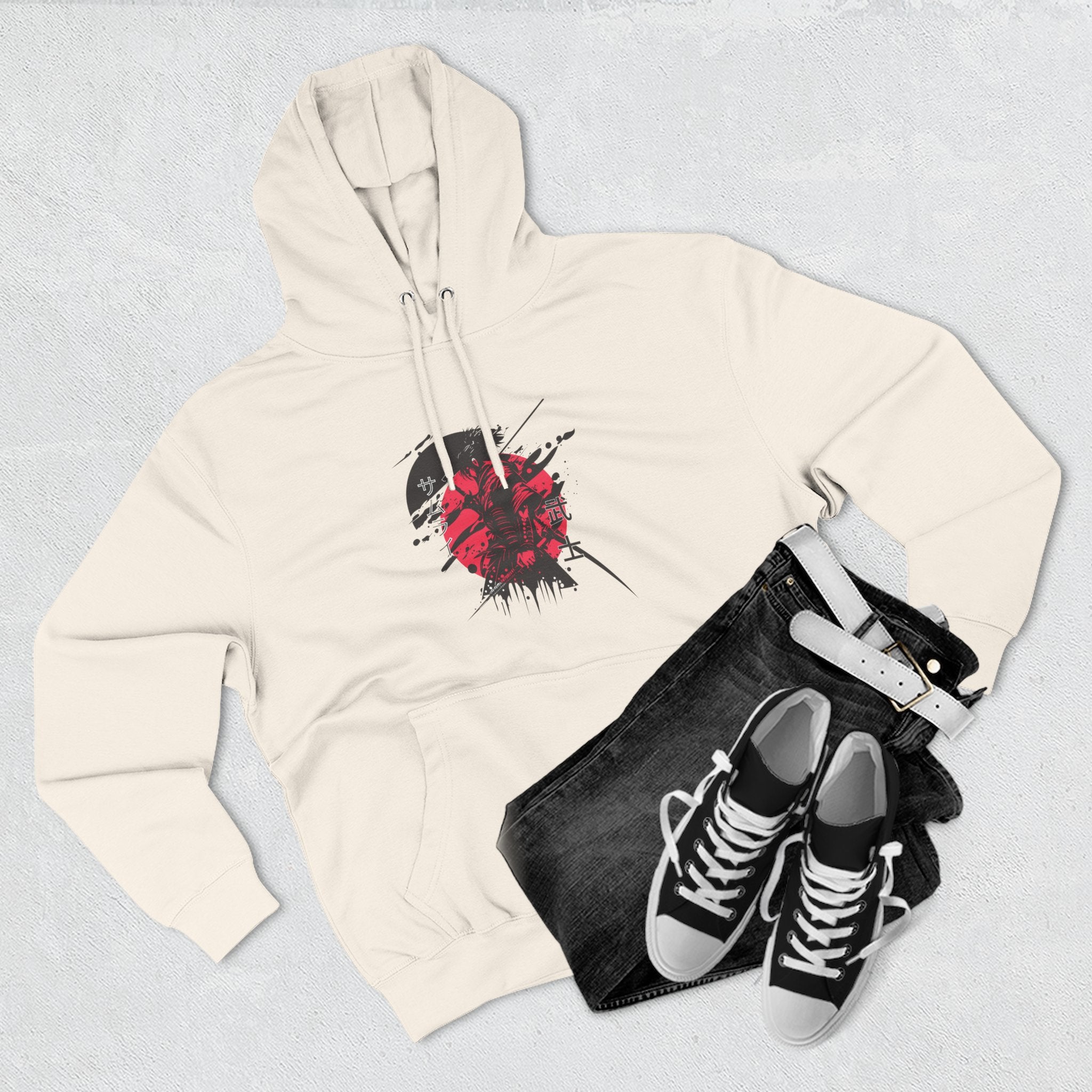 Grunge Rising Hoodie — Red Sun Graphic Fleece Hoodie