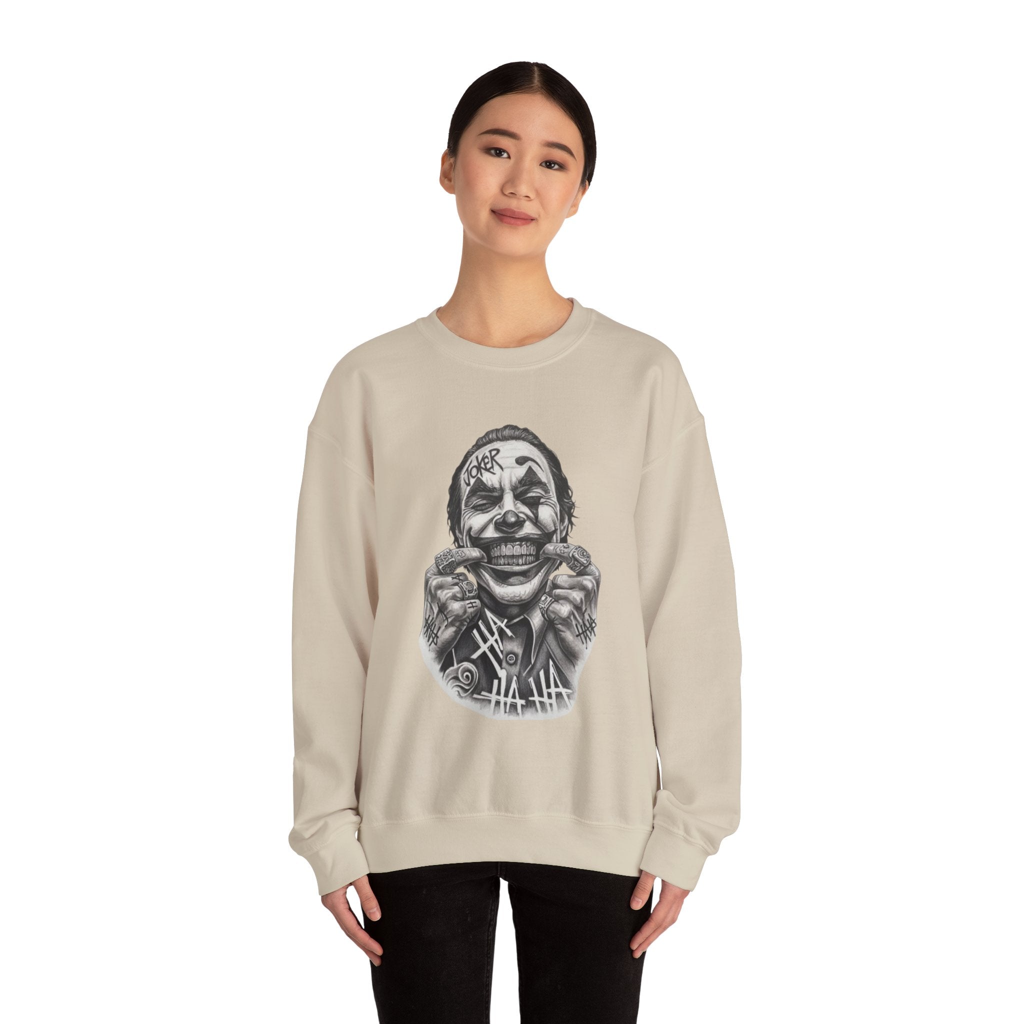 Joker Smile Crewneck Sweatshirt — Grinning Clown Graphic Pullover