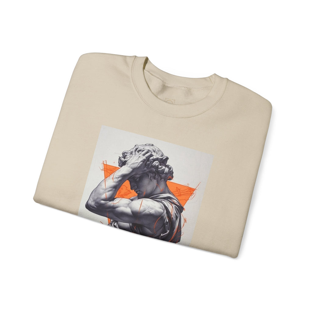 Statue Graphic Sweatshirt — Vintage Sculpture with Orange Triangle