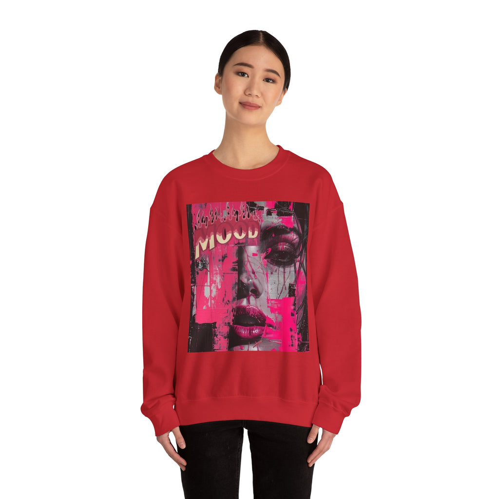 Graphic Crewneck Sweatshirt — Pink Glitch Portrait “MOOD”