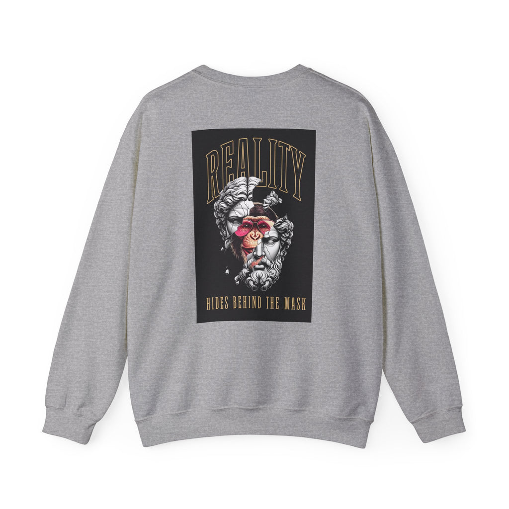Crewneck Sweatshirt — "Reality Hides Behind The Mask" Graphic Pullover