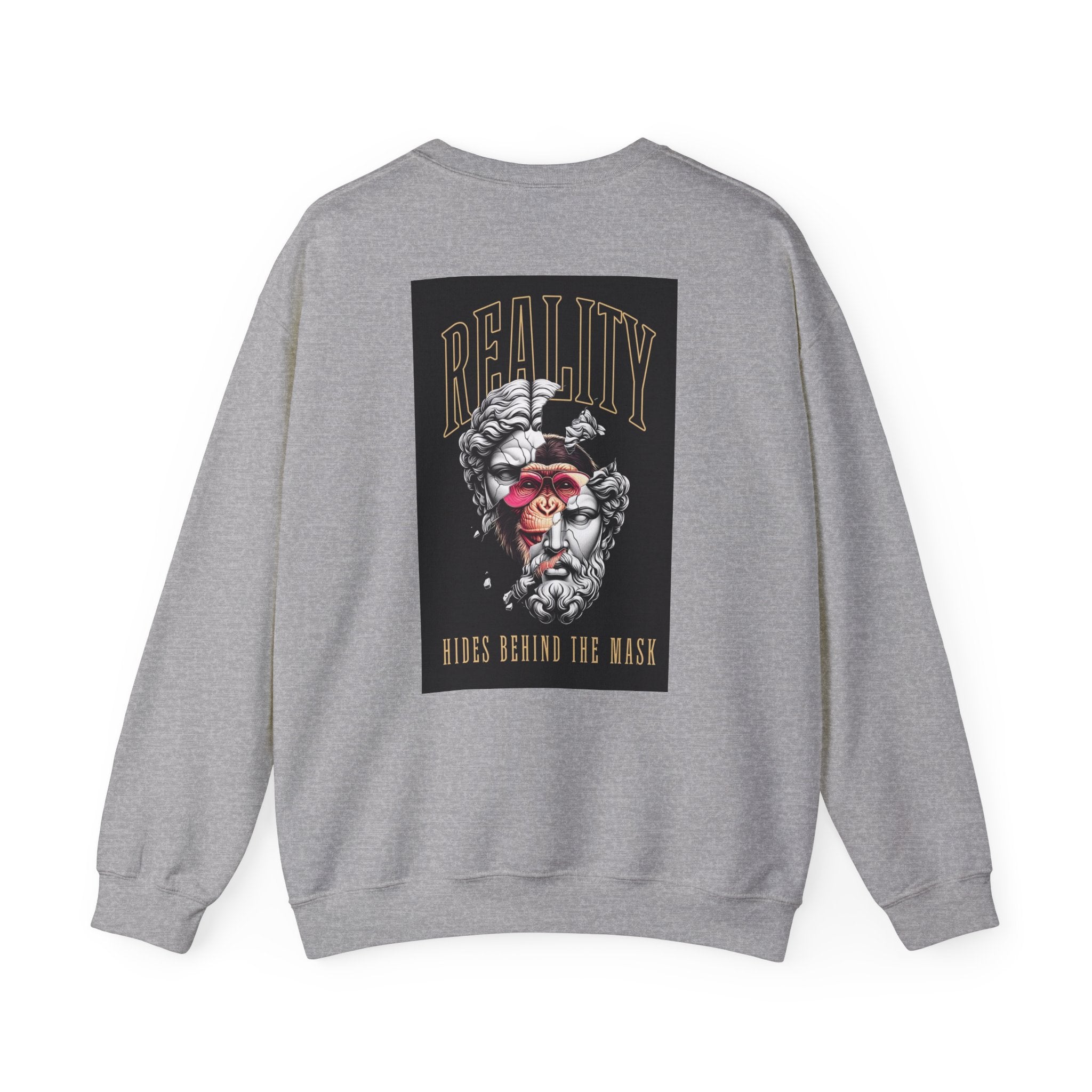 Crewneck Sweatshirt — "Reality Hides Behind The Mask" Graphic Pullover