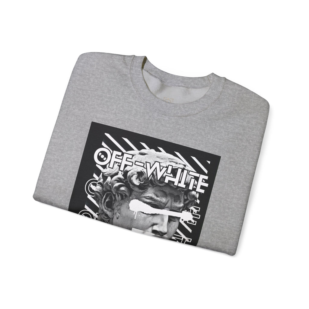 Statue Graphic Crewneck Sweatshirt — 'OFF-WHITE' Monochrome Streetwear Pullover