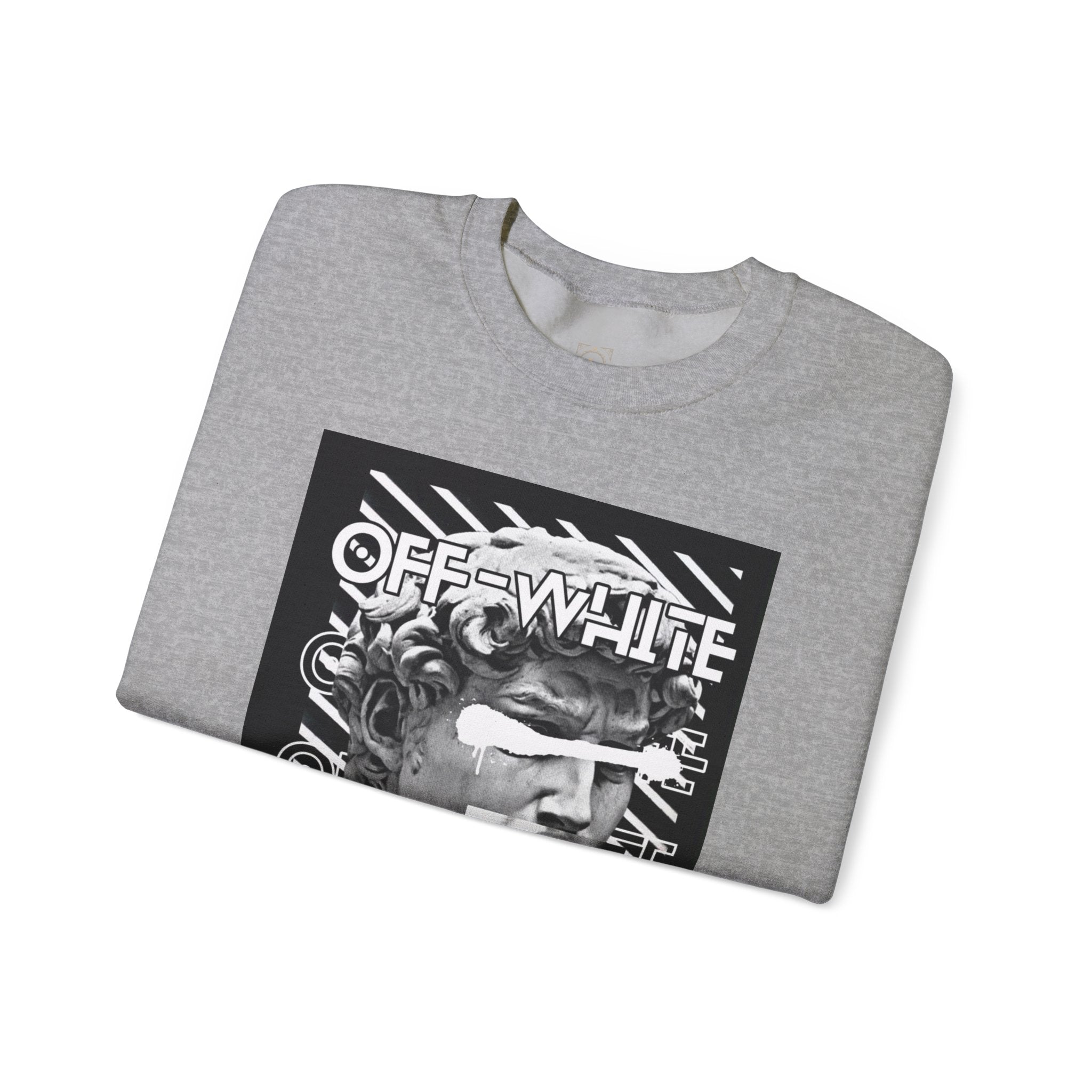 Statue Graphic Crewneck Sweatshirt — 'OFF-WHITE' Monochrome Streetwear Pullover