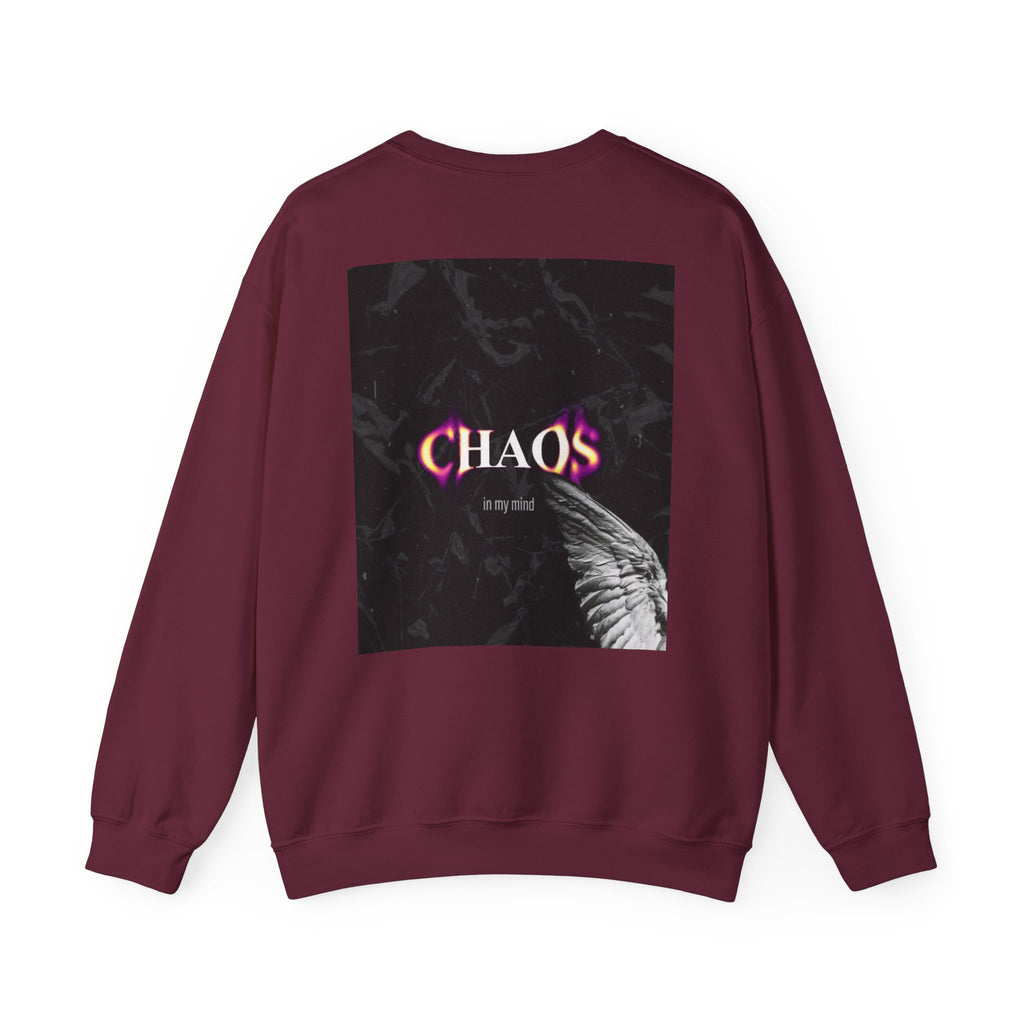 Chaos Graphic Crewneck Sweatshirt — "CHAOS in my mind" Gothic Wing Design