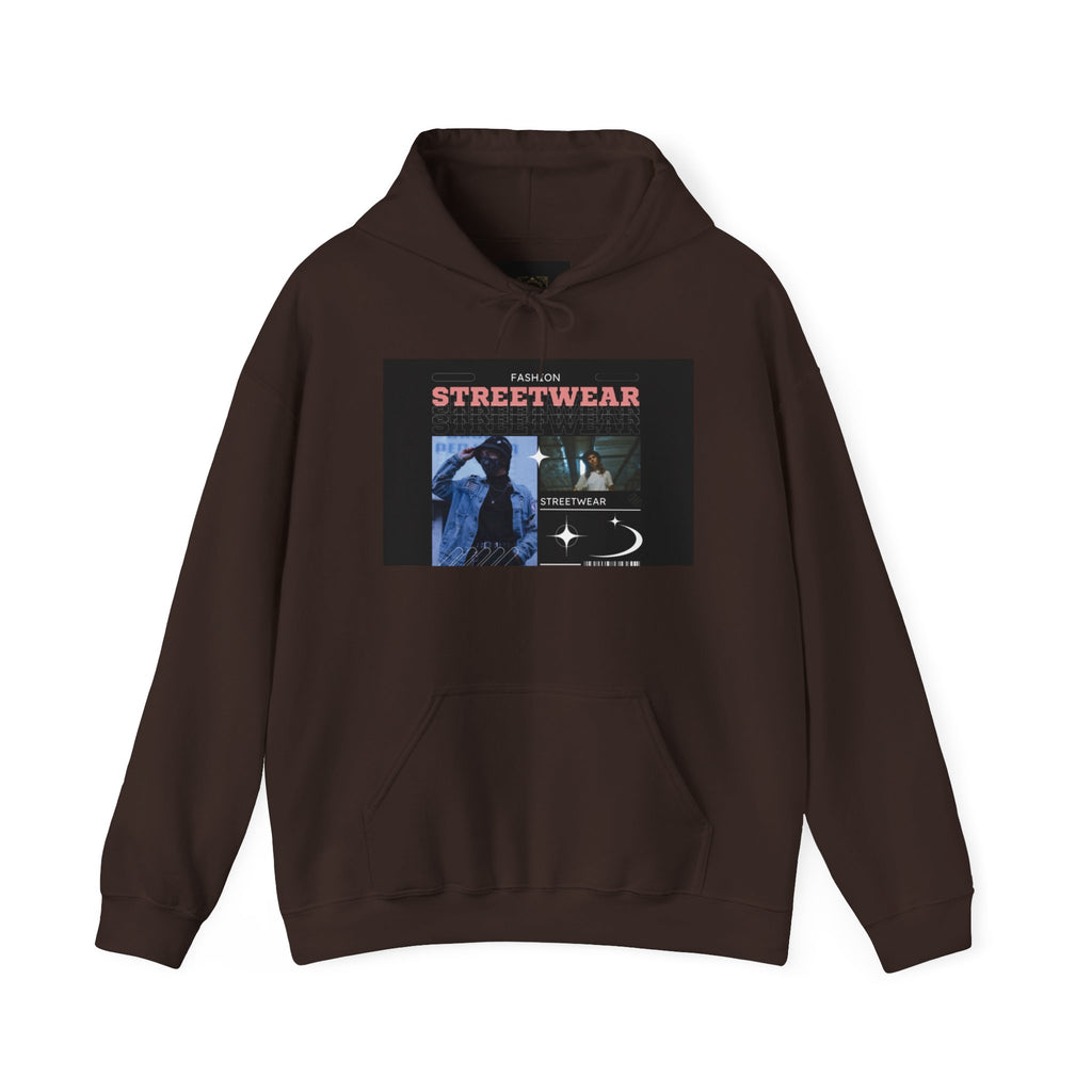 Streetwear Graphic Hoodie — Vintage Noir Collage "STREETWEAR" Design