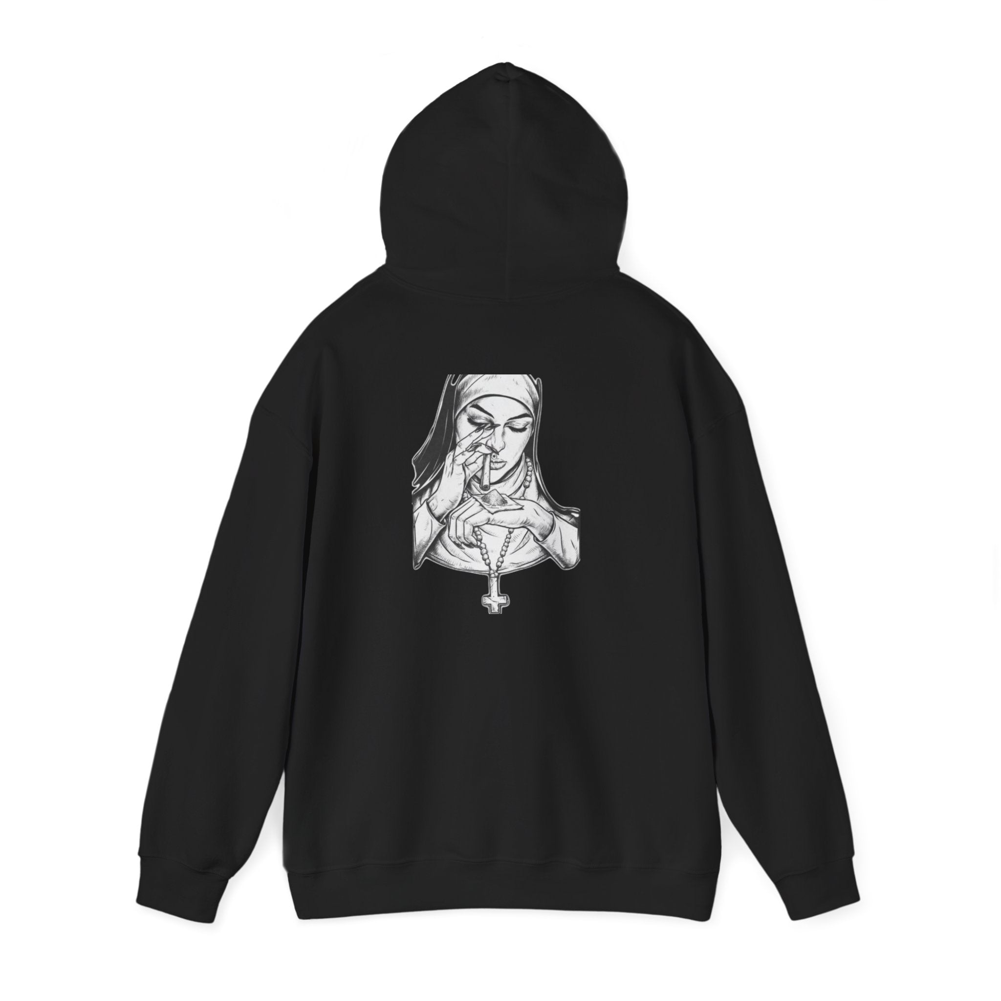 Praying Nun Graphic Hoodie – Gothic Religious Illustration Sweatshirt