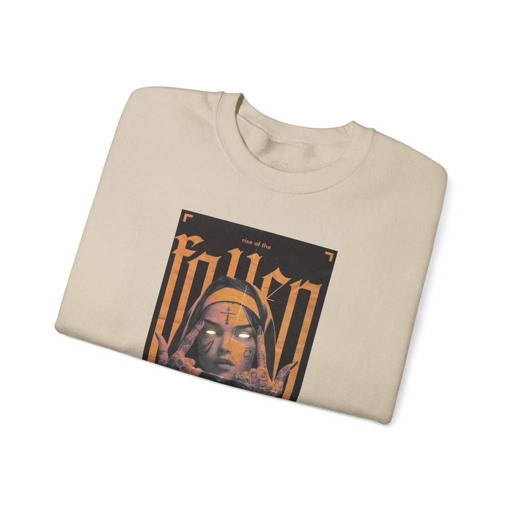 Fallen Gothic Crewneck Sweatshirt — Dark Tattooed Nun Graphic