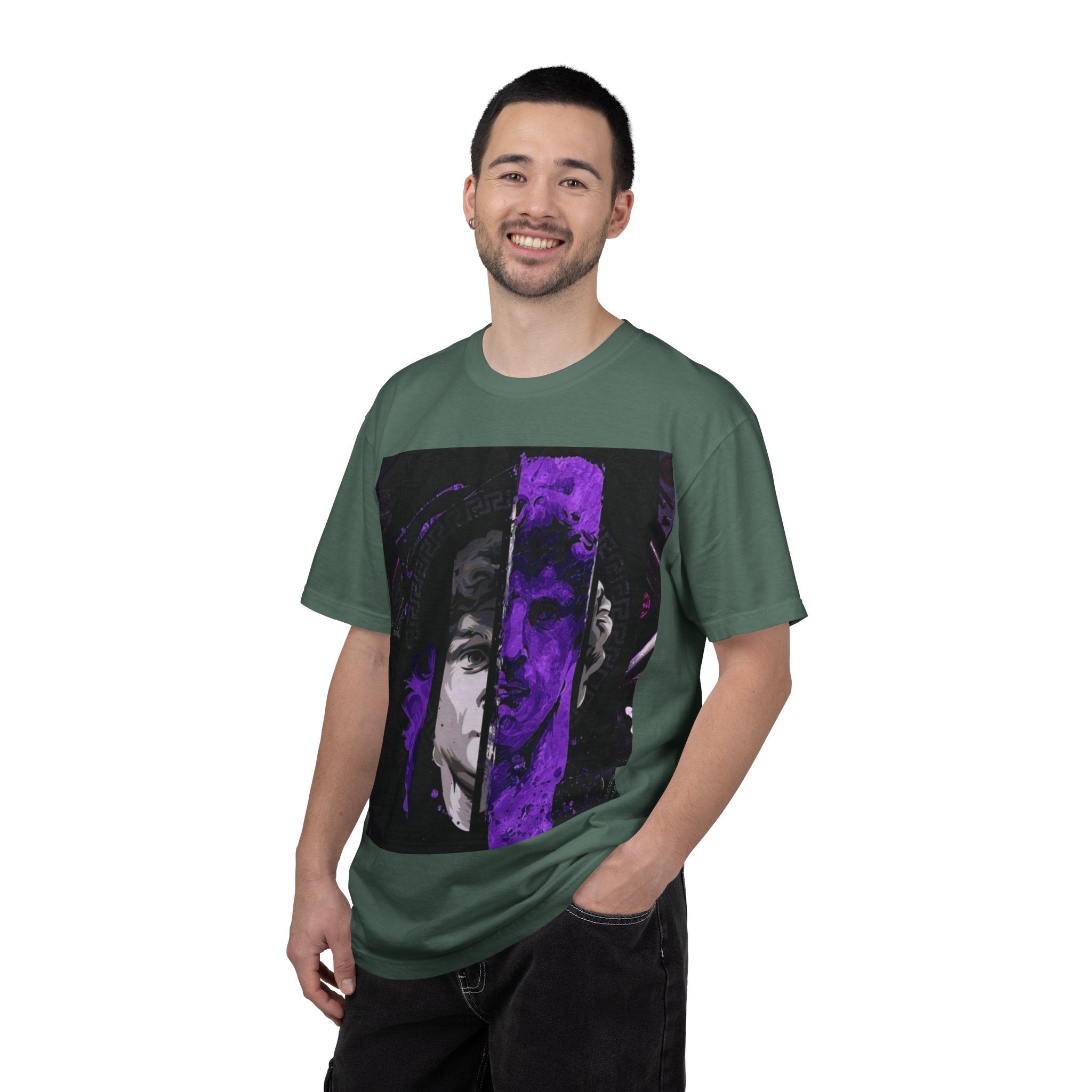 Dramatic Split-Face Graphic T-Shirt — Purple Noir Portrait Tee