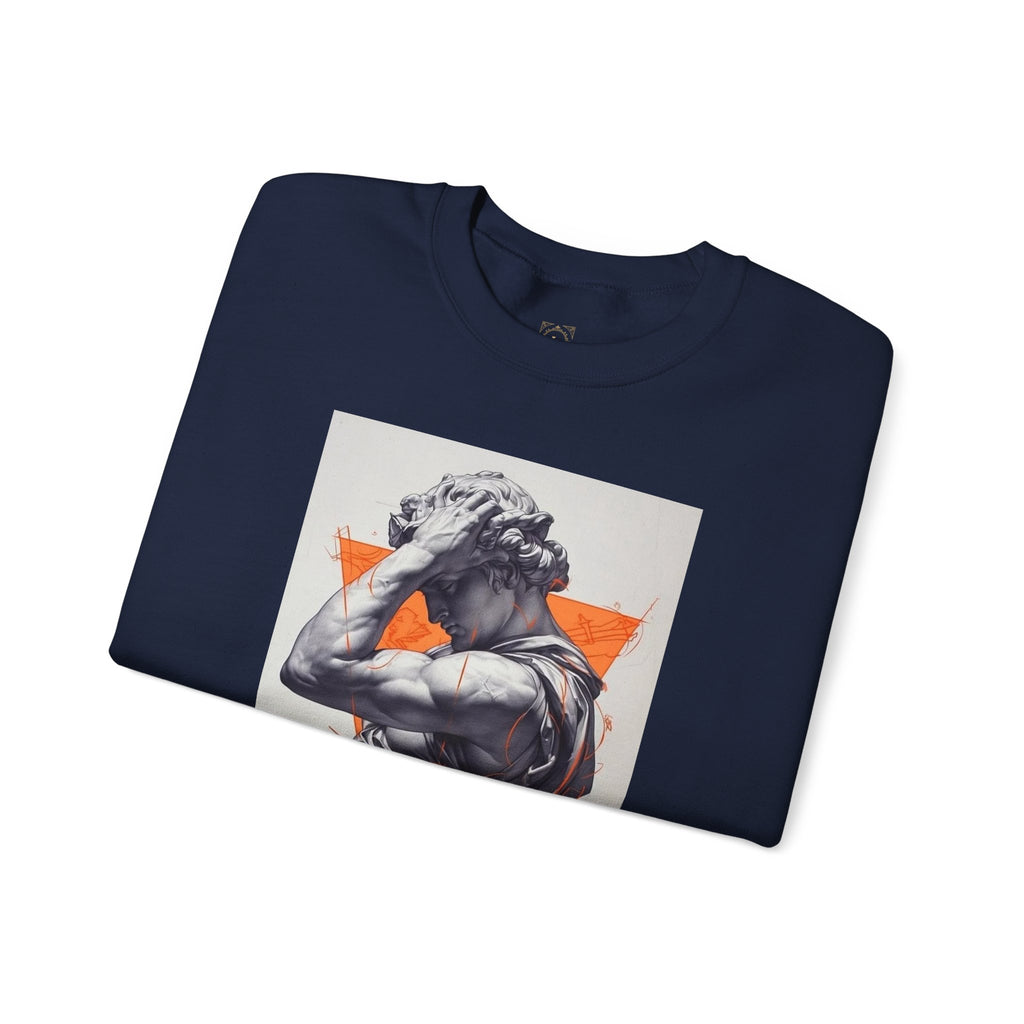 Statue Graphic Sweatshirt — Vintage Sculpture with Orange Triangle