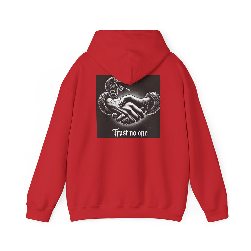 Trust No One Hoodie — Snake Handshake Graphic Hoodie