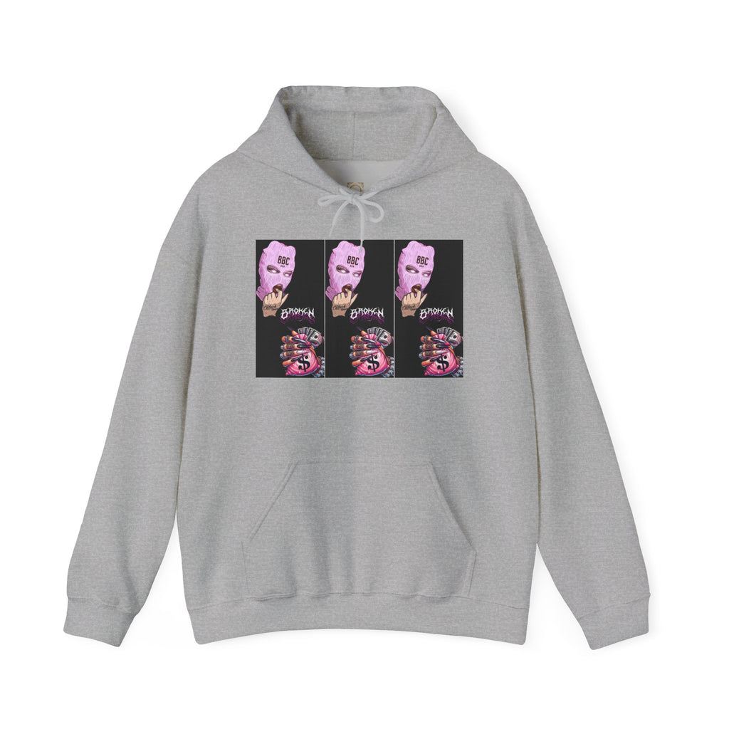 Horror Collage Hoodie — Spooky Pink Skull & Claw Graphic Sweatshirt