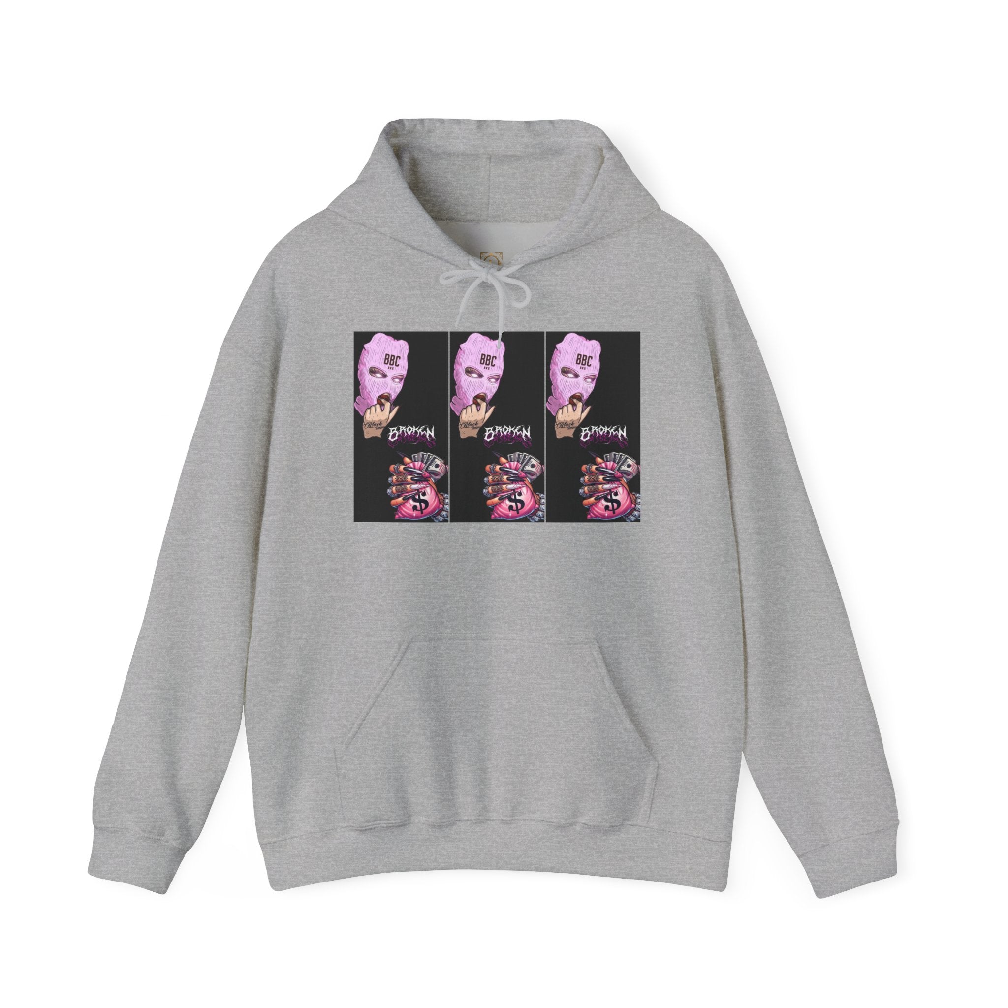 Horror Collage Hoodie — Spooky Pink Skull & Claw Graphic Sweatshirt