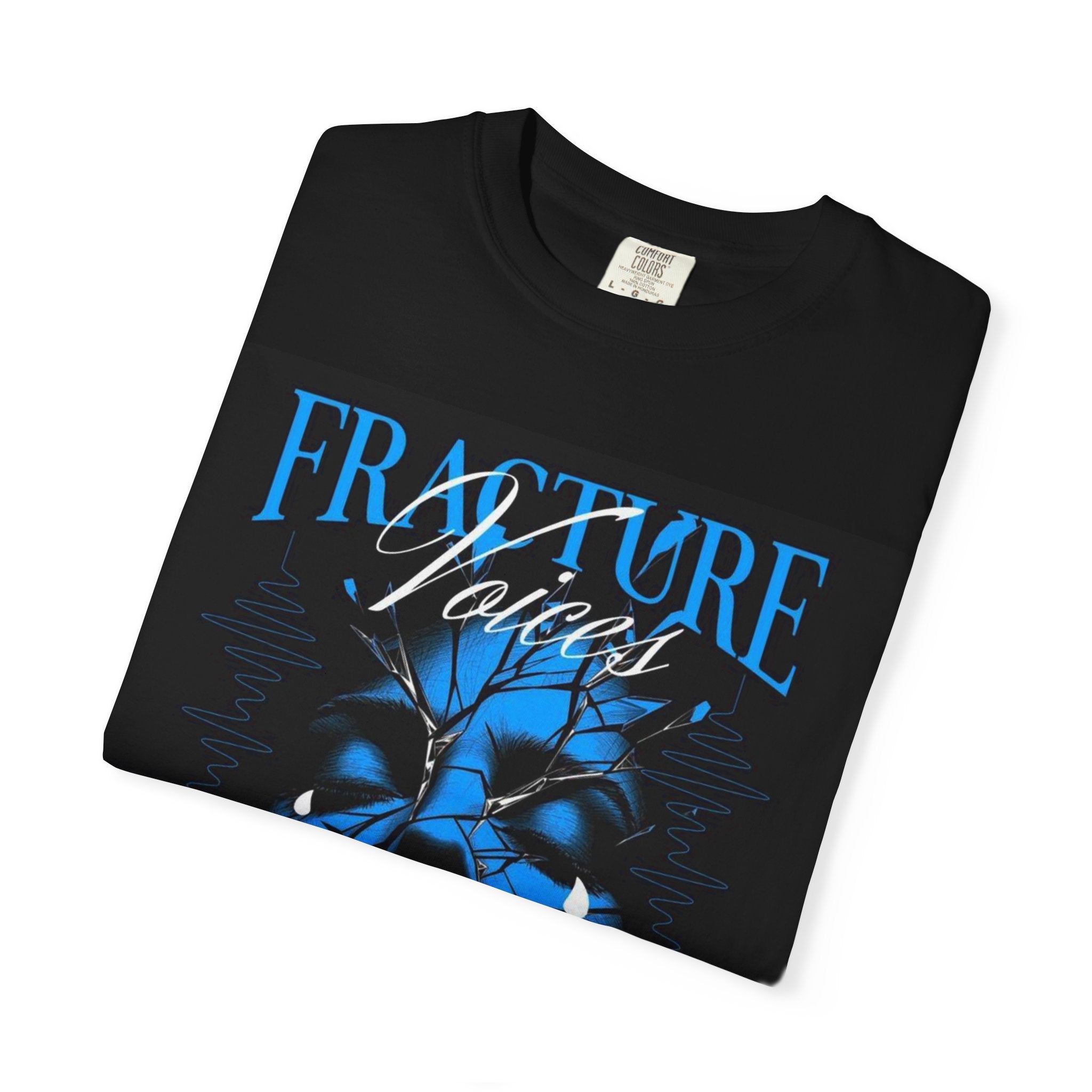 Graphic T-Shirt — "Fracture Voices" Blue Face Design (Back "Legaciess" Logo)