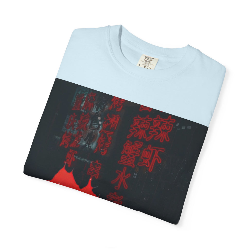 Horror Portrait Tee — Dripping Red Face with Japanese Script Graphic