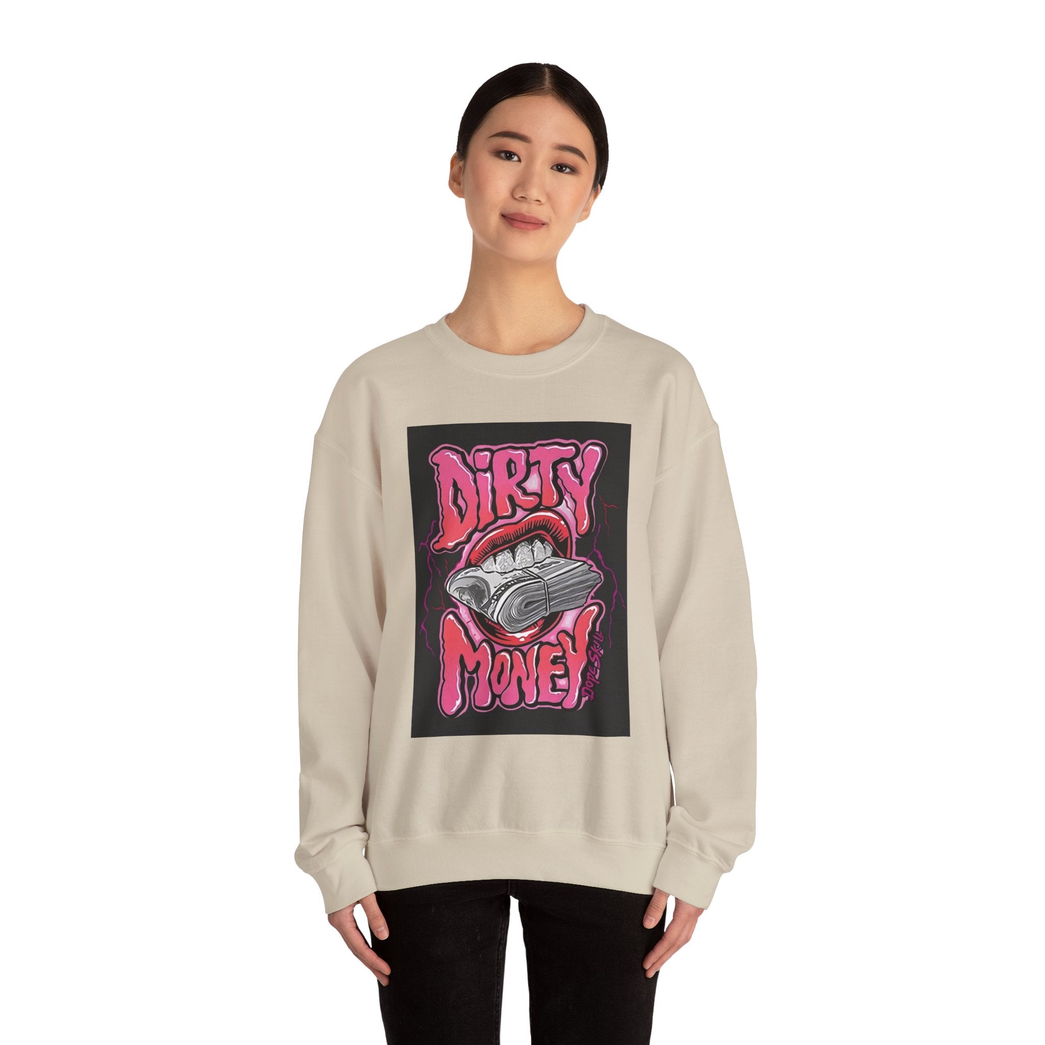 Dirty Money Crewneck Sweatshirt – Retro Graphic Money & Lips Design