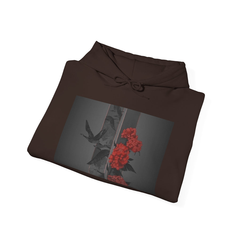 Floral Noir Hoodie — Red Roses on Dark Background